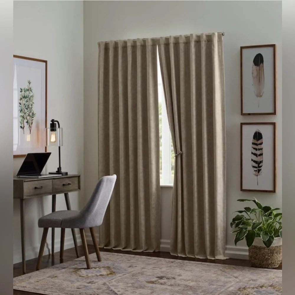 2PK Allen+Roth 50x84-in Cream Blackout Thermal Lined Grommet Curtain Panel